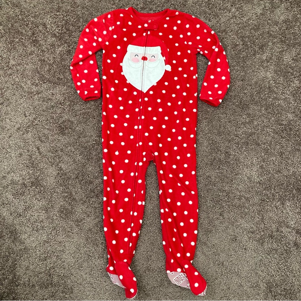 Santa One Piece Pajamas Polka Dot Red White Size 3T